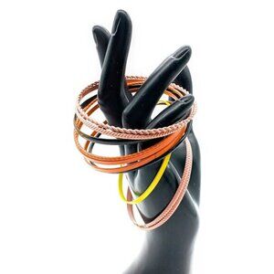 Colorful Enamel Bracelet Lot, Stackable Skinny Bangles to Wear and Share, Vintag